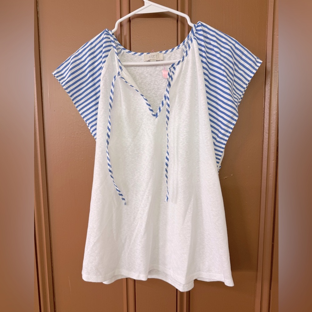 LOFT Ann Taylor Contrast Sleeve Blouse Size XL Women’s Casual Nautical